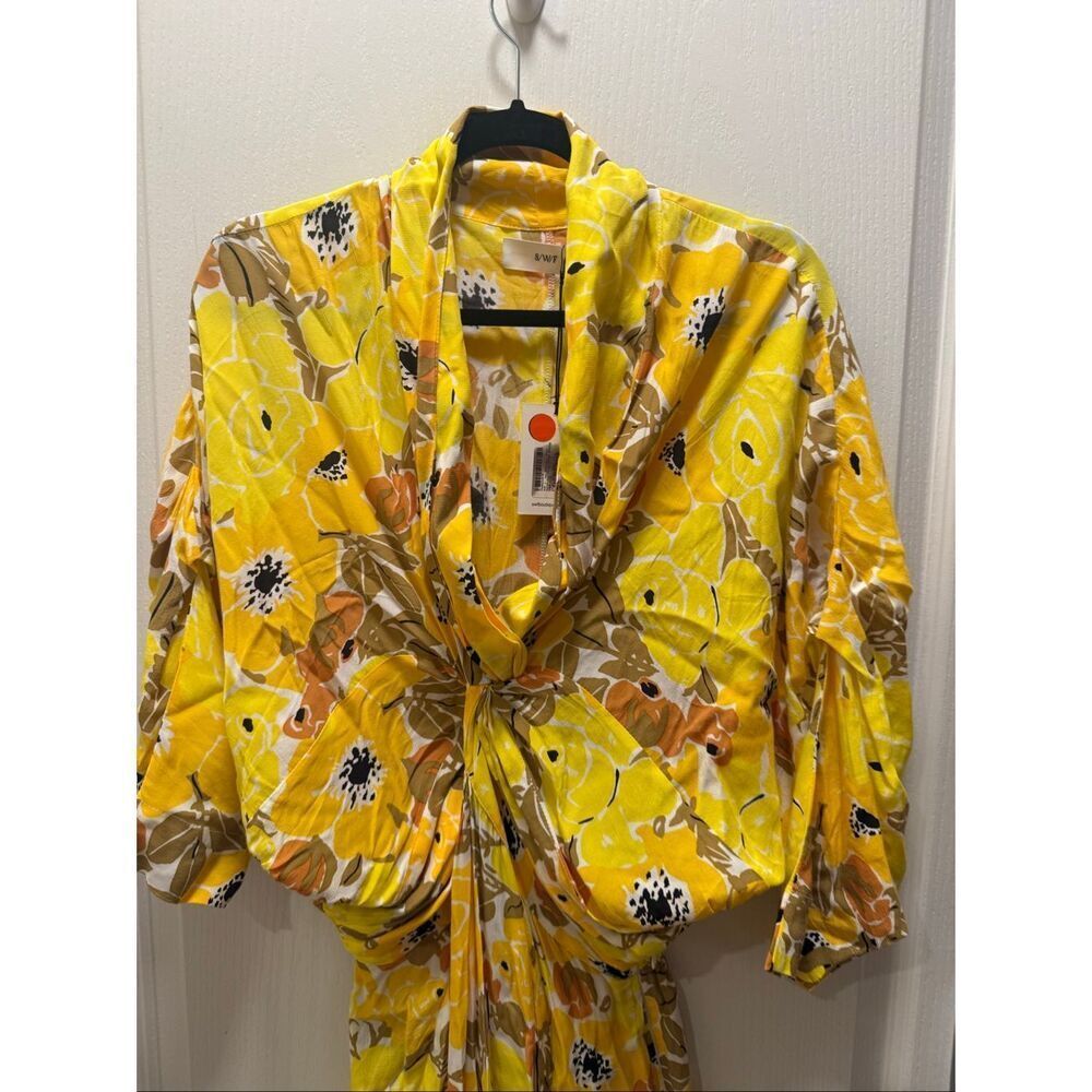 S/W/F Twist Front Plunge Midi Dress Summer Poolside Dress In Yellow Floral Weddi - Picture 5 of 6